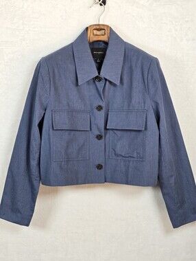 Banana Republic Blue Lightweight Twill Cropped Jacket Patch Pockets Sz L
